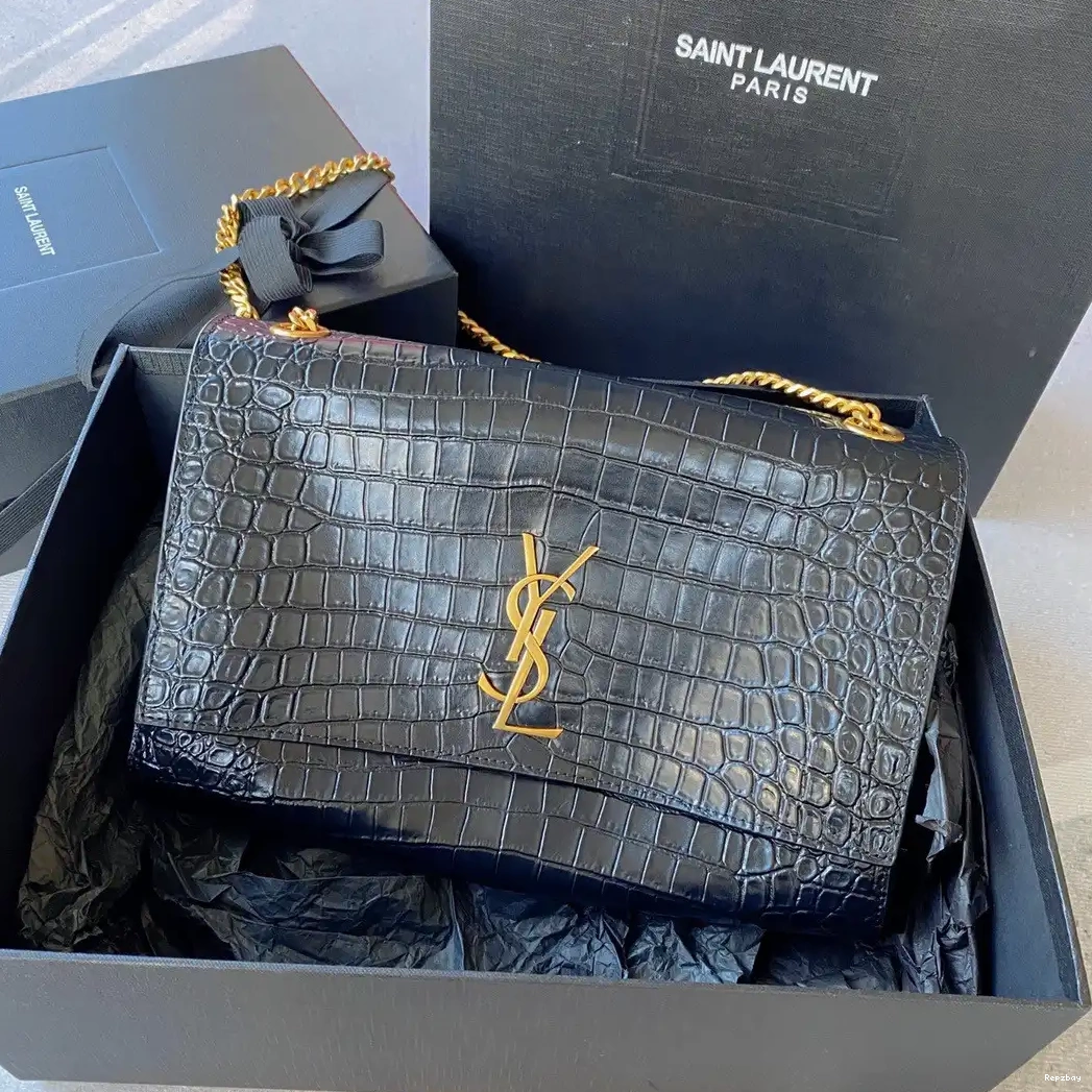 REP LEATHER AND MEDIUM REVERSIBLE SUEDE KATE IN CROCODILE-EMBOSSED YSL 0615